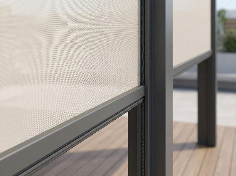 Detalle de estructura de aluminio y acabado de una pérgola CERCA