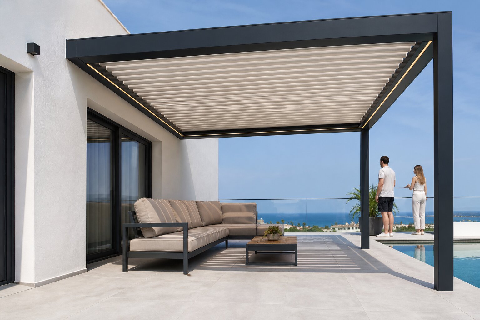 Pérgola bioclimática CERCA de fabricación a medida, acabado premium en aluminio